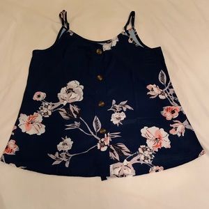 NEVER WORN Navy blue, floral top with 4 buttons